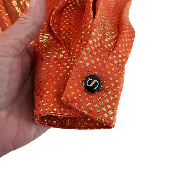 Vintage Silversilk Medusa Head Woven Orange Gold Silk Blouse Made in Korea M - Picture 8 of 14